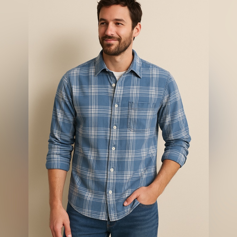American Eagle Super Soft Blue White Plaid Button Down Shirt Men’s Small